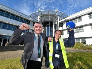 POBO COPYRIGHT MNA MEDIA TIM THURSFIELD 06/02/23.Expansion of the college campus at North Shropshire College, Oswestry, is underway..Carl Morris, Head of Ludlow and North Shropshire College, and Estate Supervisor Sam Smith celebrate the development..