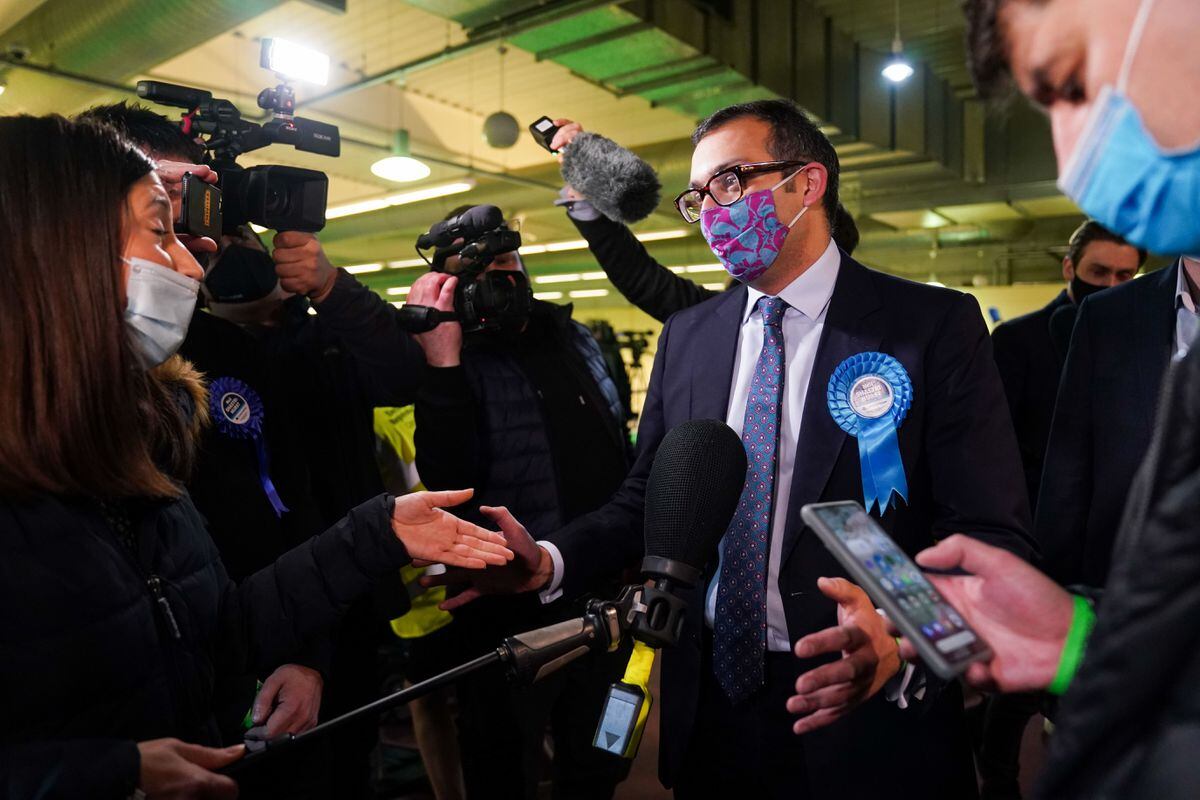Conservative Party candidate Neil Shastri-Hurst speaks to the media after the declaration