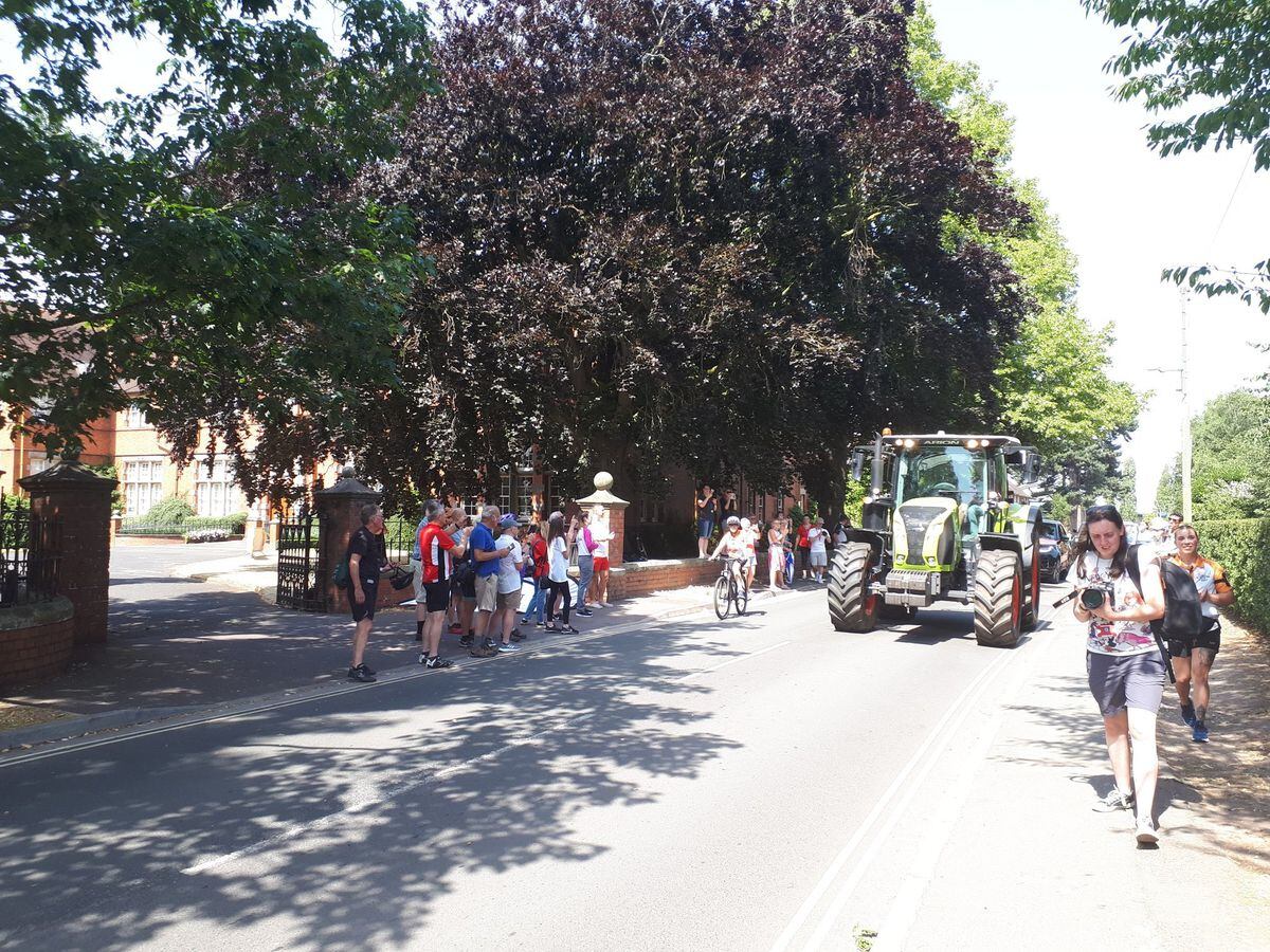 The baton relay passes by tractor through Harper Adams University  on its way to Newport. Photo: @TelfordCops