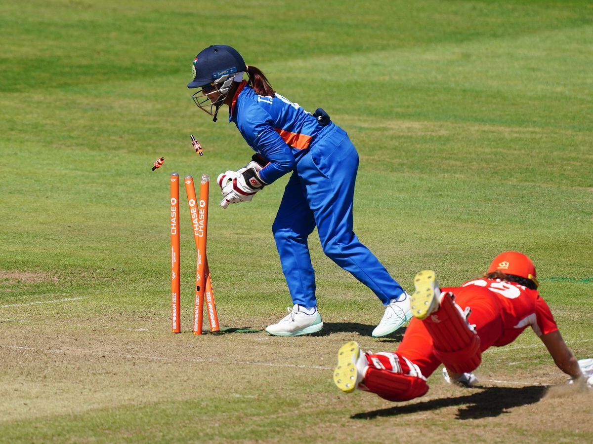 England’s Nat Sciver is run out against India