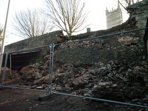 Flashback to February 2013 when portions of Ludlow Town Walls fell down during the night, crushing a vehicle parked next to them