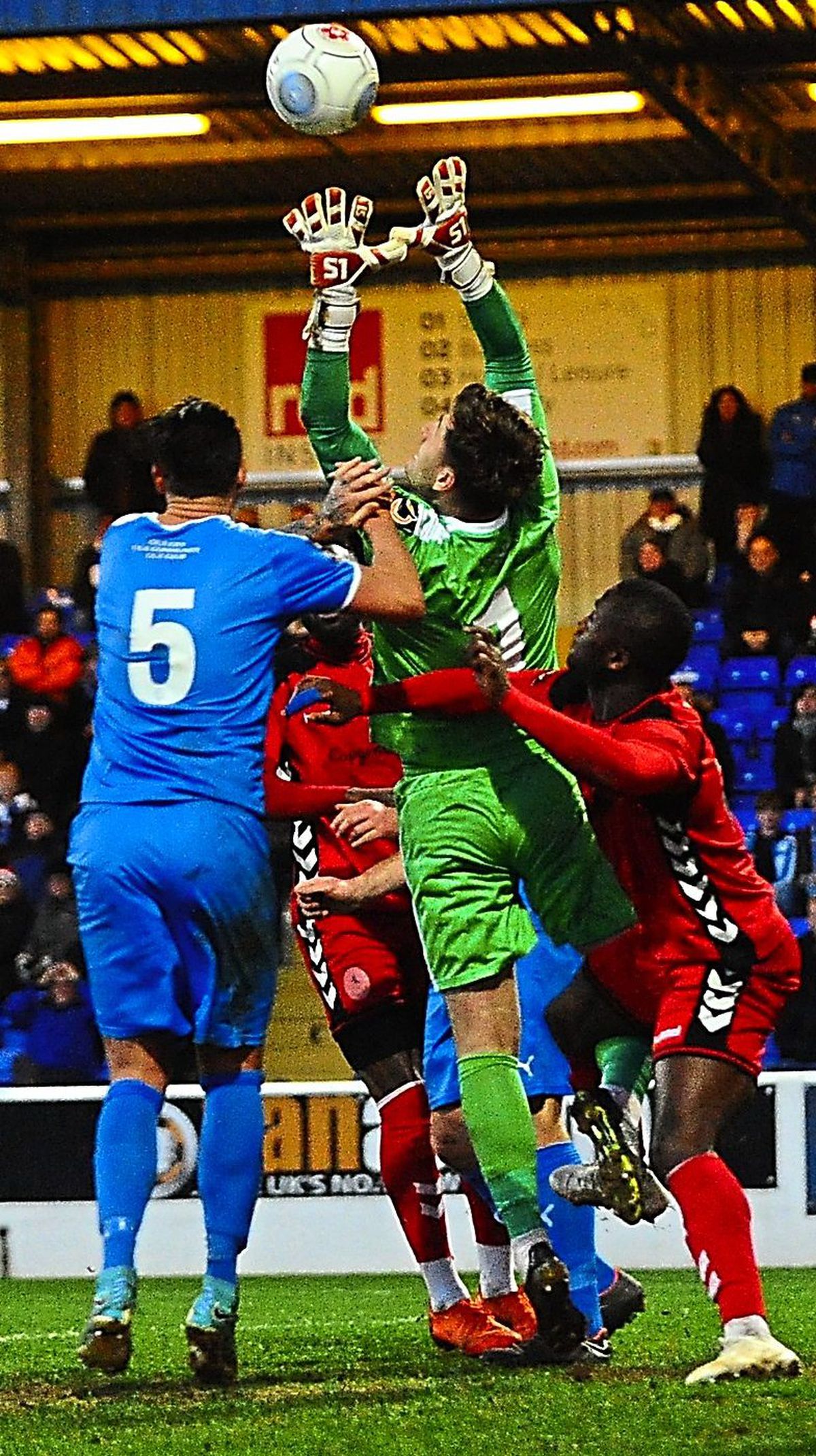 Disallowed goal - Grant Shenton of Chester is fouled prior to a disallowed equaliser.