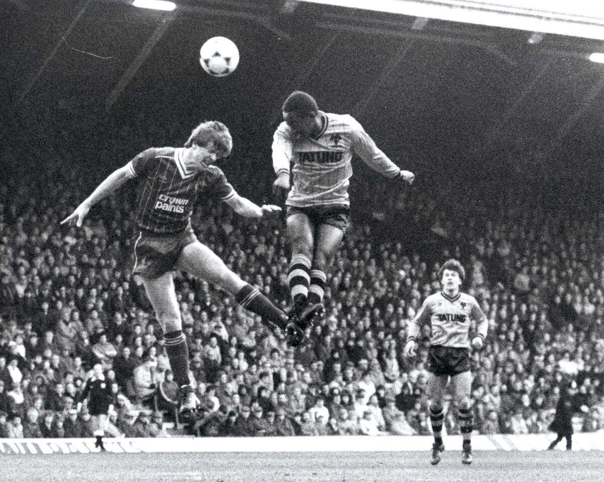 Wolves  Steve Mardenborough scoring for wolves  in Jan 1984 against Liverpool at Anfield