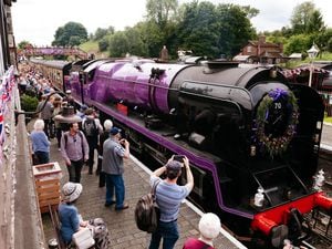  Severn Valley Railway Bridgnorth Jubilee day. In Picture: The Purple 'Elizabeth II' train arrives in Bridgnorth