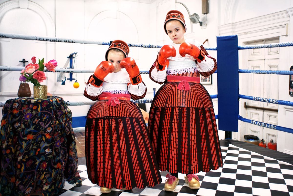 Francesca and Demi-Leigh Hallard in their 17th century costumes at Telford Amateur Boxing Club