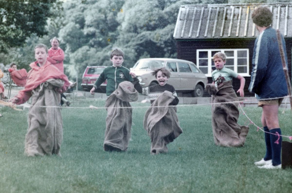 This picture shows the sack race at the sports day in 1983