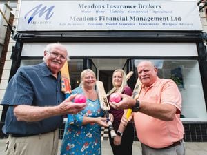 Meadons manager Lesley Prior and Kate Nagington Commercial Account Executive with SCCL treasurer Mike Hall (left) and chair Gordon Smith