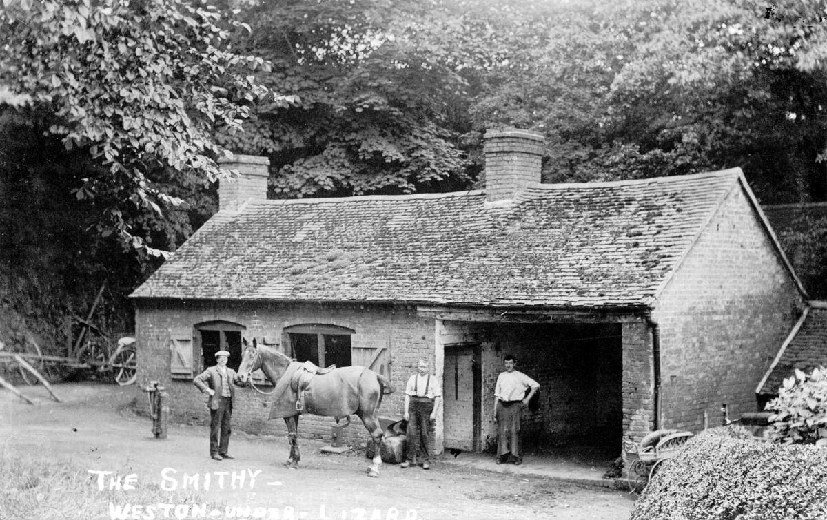 The Smithy, Weston-under-Lizard, in 1907 – now a tailor's shop