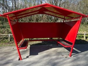 The red shelter at the skate park