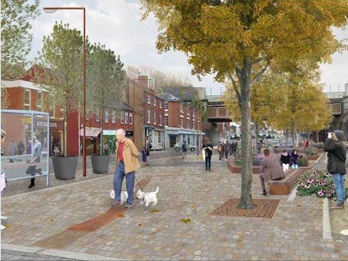 An artist's impression of how Shifnal town centre will look after work is completed