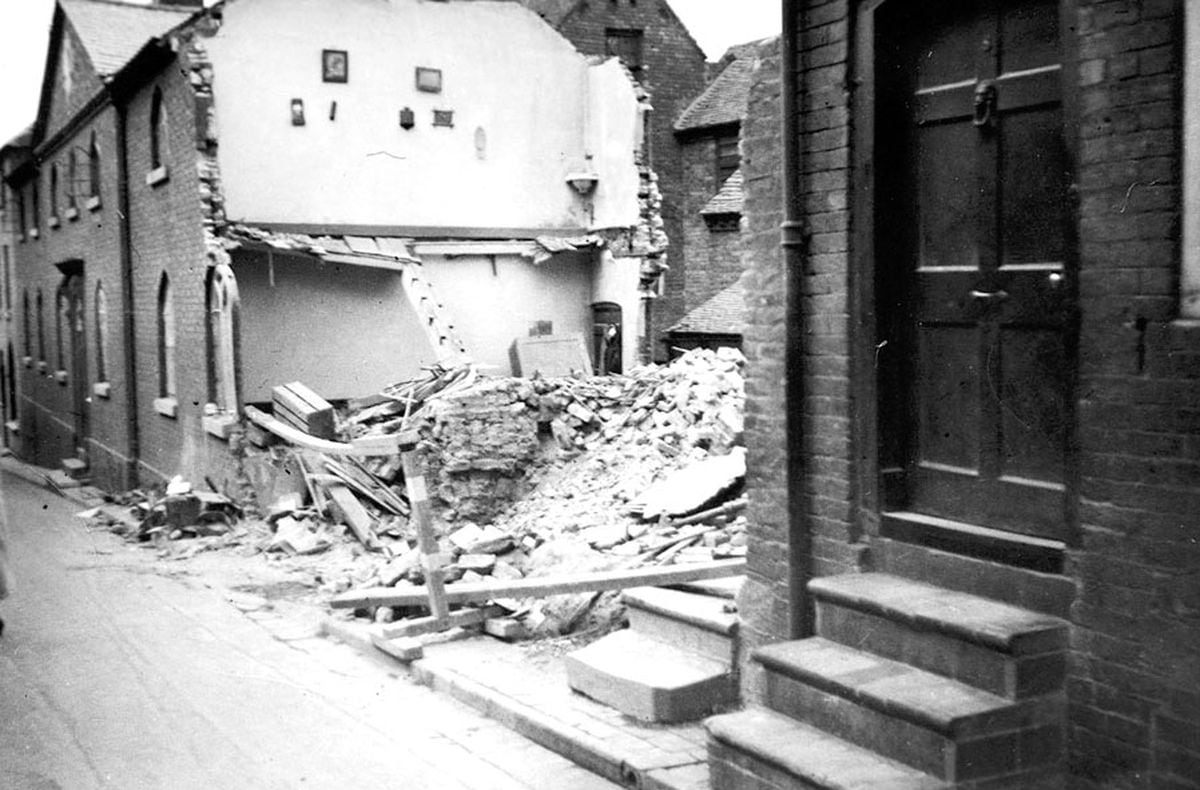 Bomb damage in Church Street, Bridgnorth, during the Blitz.