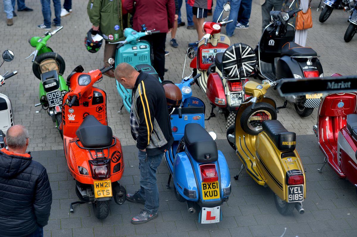 The scooter gathering in Wellington Town Centre..