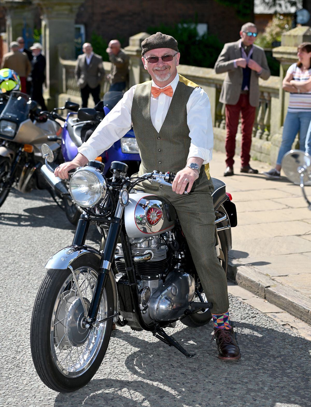 Ken Stoll on his 1957 BSA Super Rocket at the annual Distinguished Gentleman's Ride in Shrewsbury