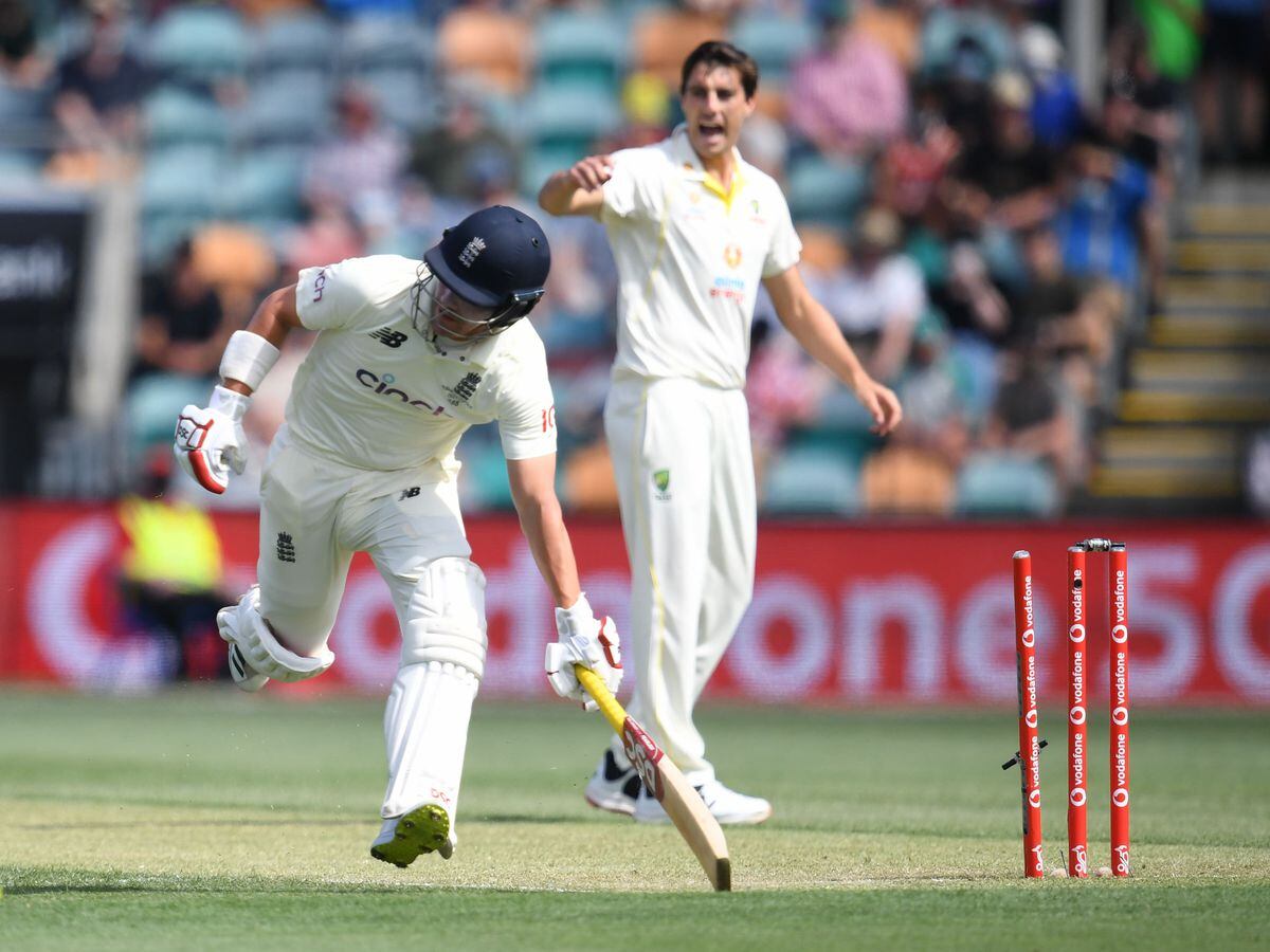 England’s Rory Burns is run out by Australia’s Marnus Labuschagne