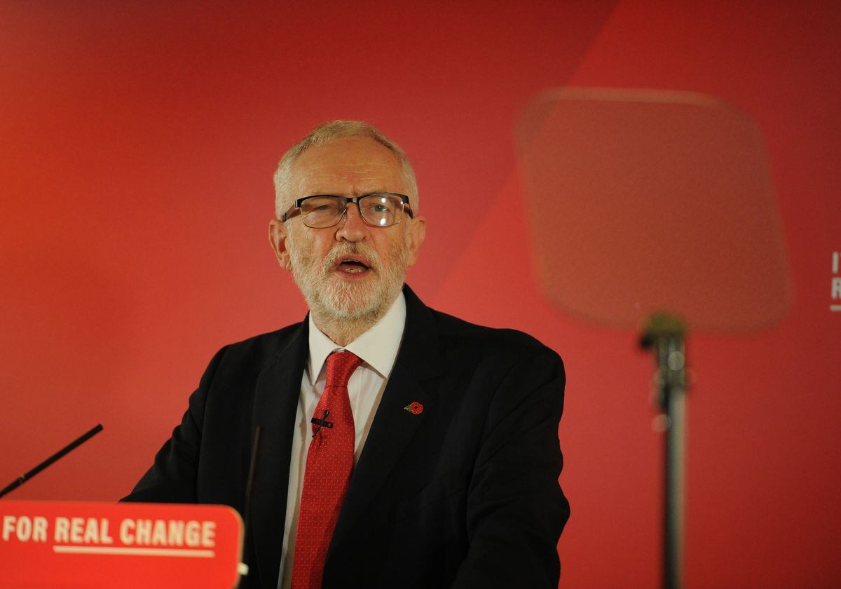 Labour Party leader Jeremy Corbyn speaks to supporters in Telford