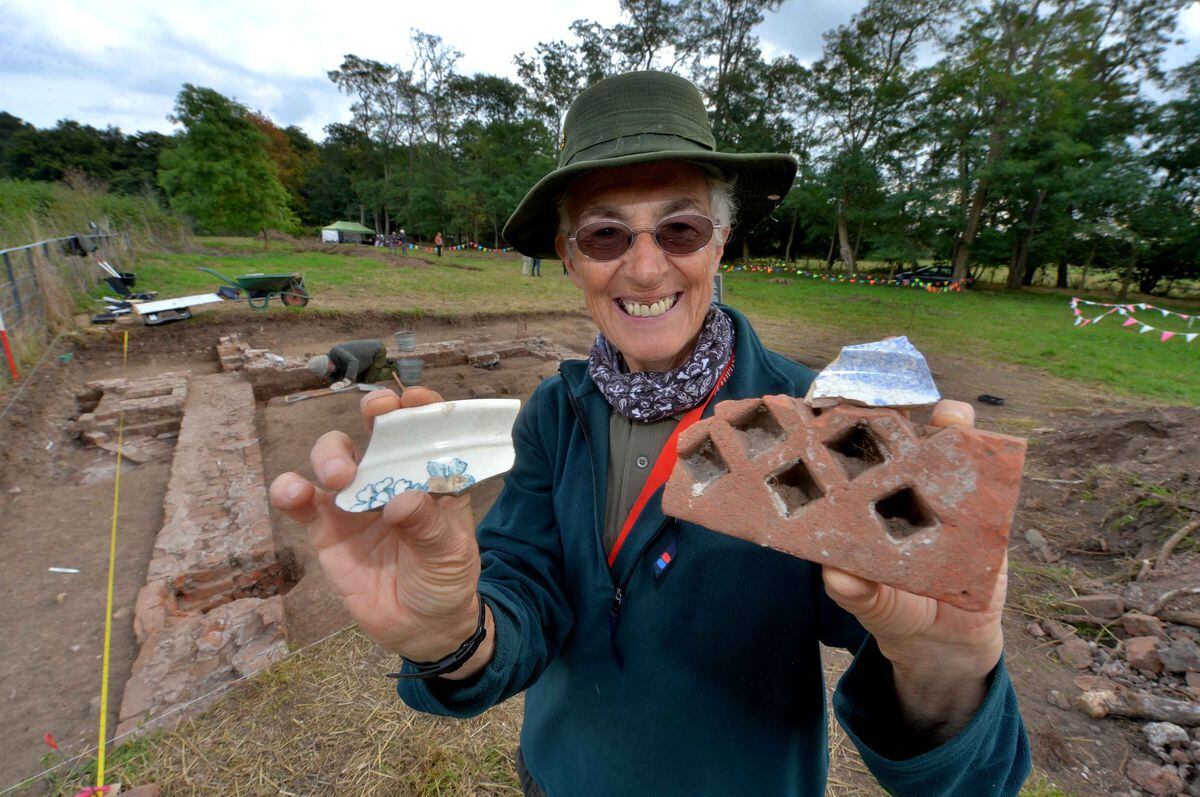 Judy Gardner from Shrewsbury, with pottery and a smelting brick
