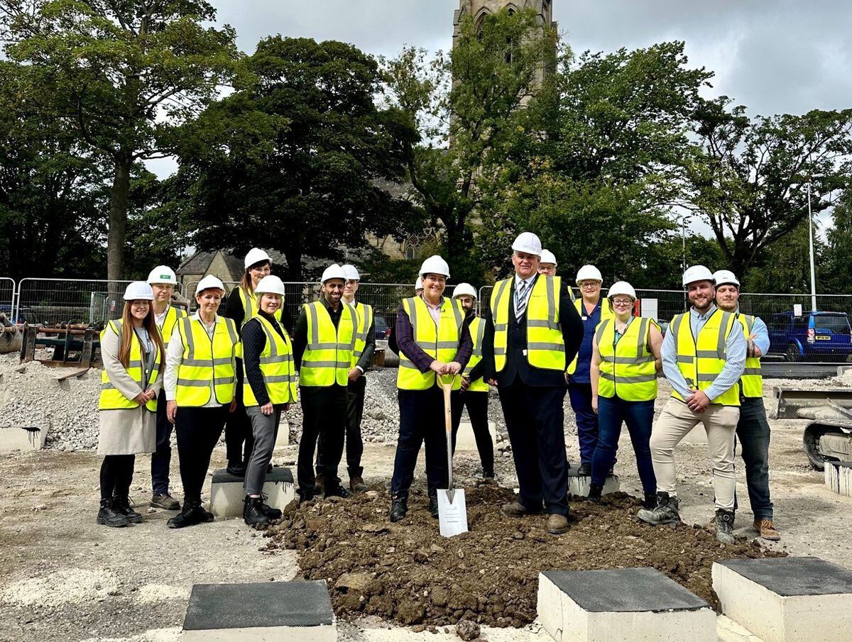 Darwin Group staff from Telford pictured with NHS staff at a recent breaking ground event held at St Luke's Hospital, in Bradford, where it’s building a new  facility