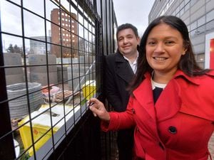 Labour's Lisa Nandy was visiting Telford - seen here with council leader Shaun Davies