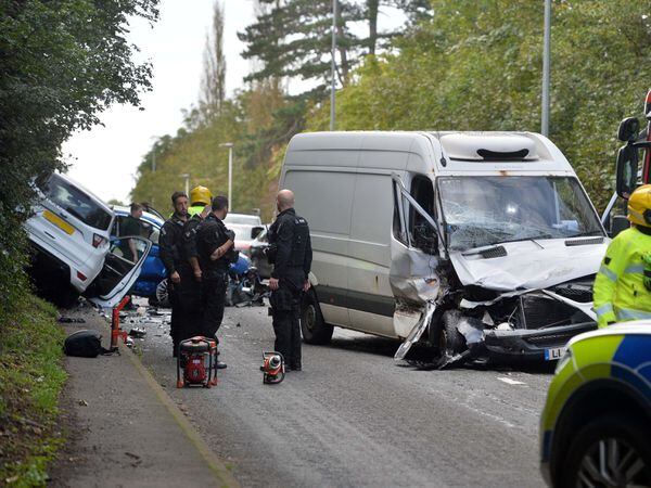The crash involving a van and two cars closed the A442