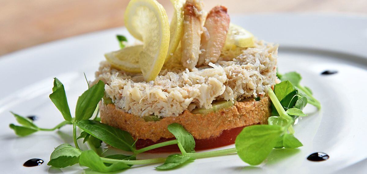 Just good claws – white Devon crab tian with cucumber and vine tomoto salad