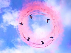 The RAF Falcons parachute display team and their famous carousel manoeuvre. Photos: Tim Thursfield,