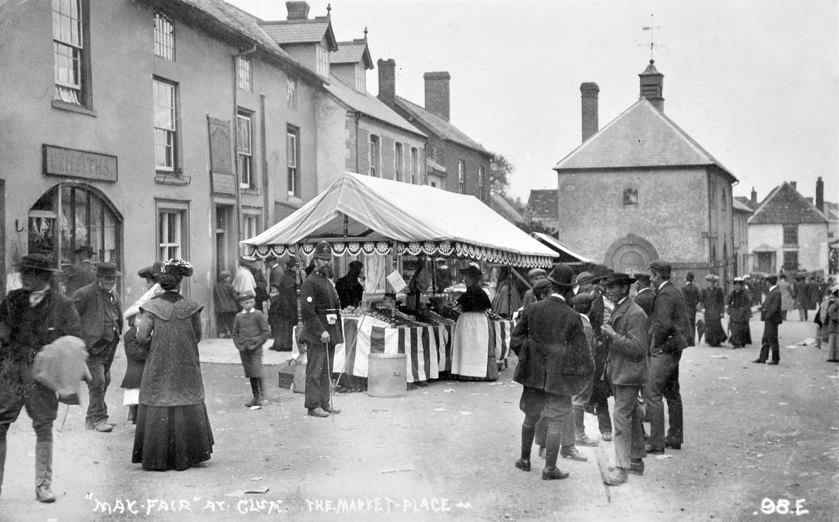 Uh-oh. The policeman is looking directly at the photographer who captured this image of the May Fair at Clun for posterity. This postcard was franked at Bishop's Castle on August 17, 1906, although the image itself presumably dates from May 1906 with it being a May Fair. The handwritten message was: "Dear W., We will try & meet you on Saturday. We are all quite well. With love, yours Louise (or it could be Louisa, the writing is difficult to read)." It was addressed to "Mr W. Pugh, c/o Mr Bateman, Hanmer, Whitchurch, Salop." Picture: Ray Farlow.