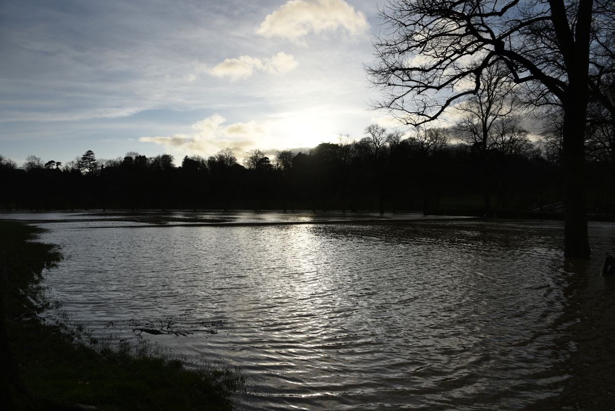 Flooding in the Quarry Park, Shrewsbury, on Monday afternoon. Photo: Russell Davies