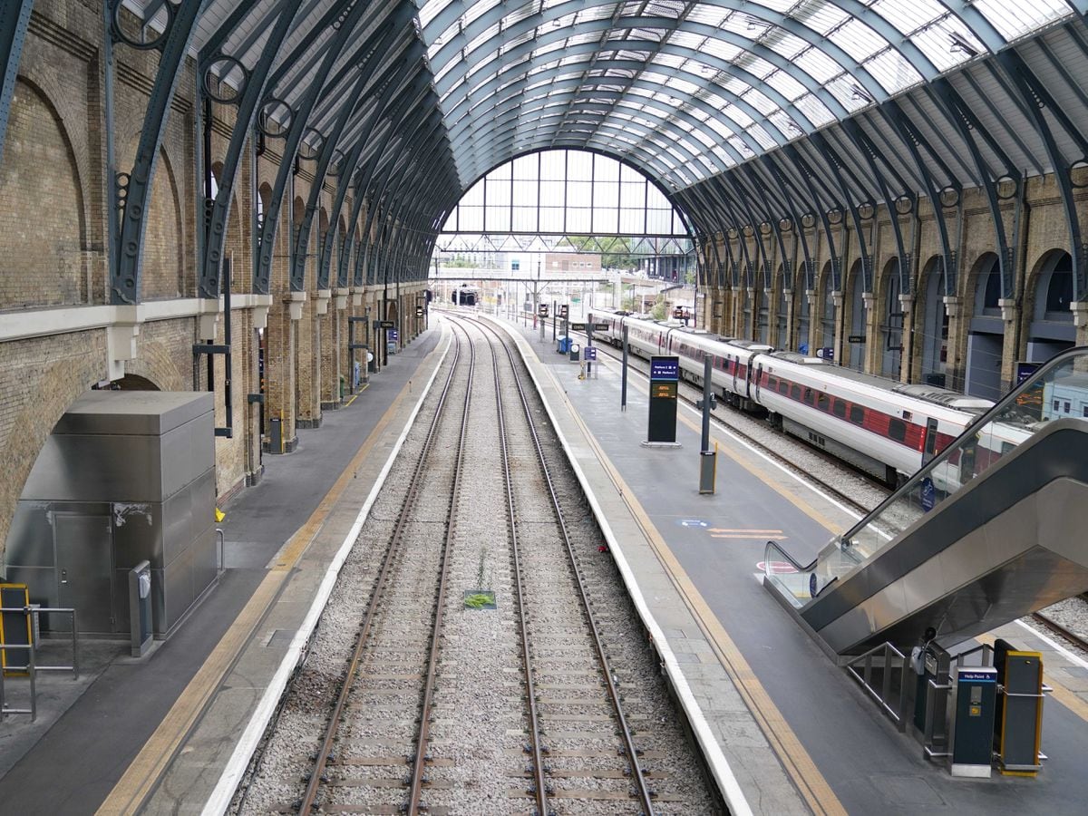 Empty platforms at Kingâs Cross railway station in London (PA)
