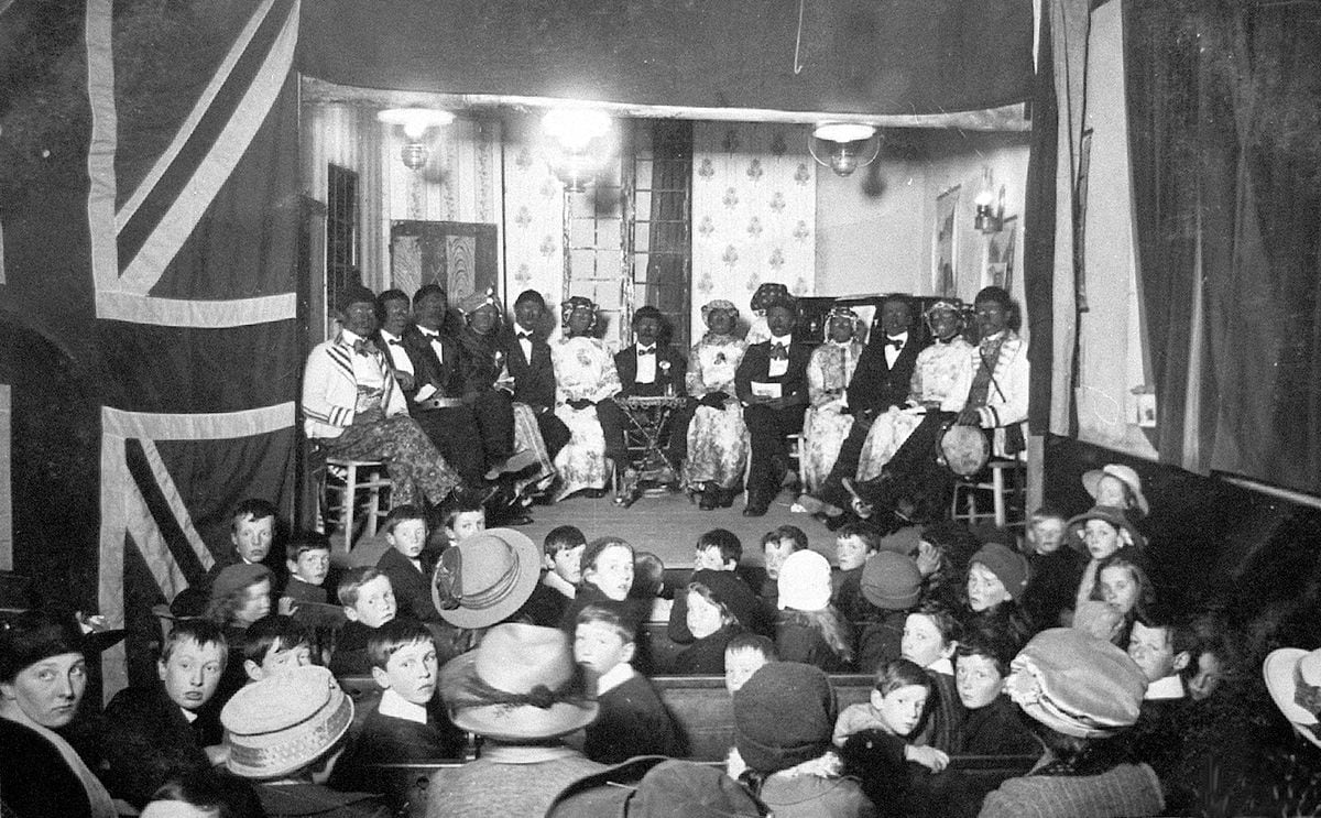 Minstrel shows with entertainers blackin g up had long been a tradition - this show in Bucknell was in the early years of the 20th century. 