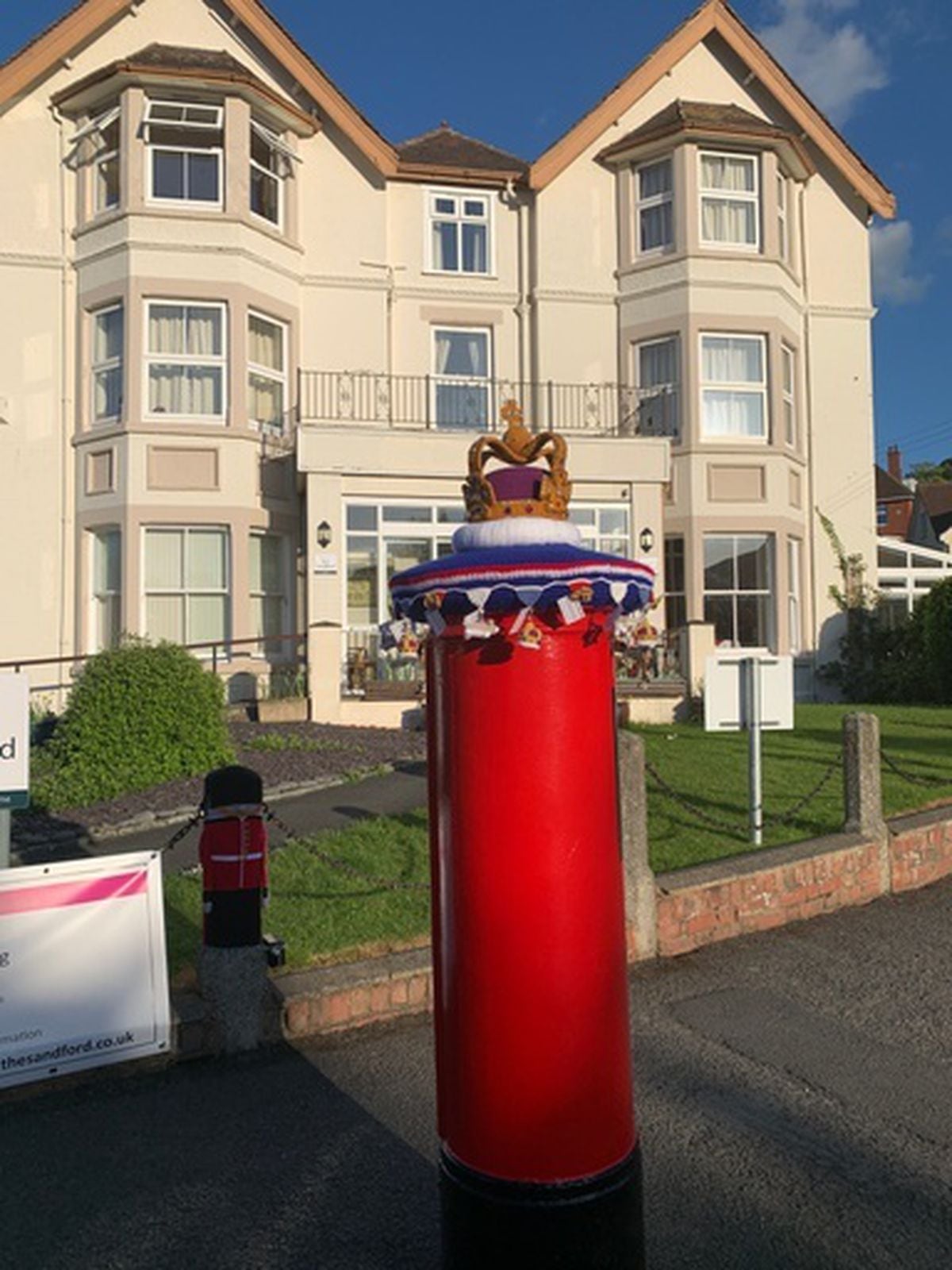  Post Box toppers in the form of a crown made by Laura Sutcliffe, from Church Stretton. 