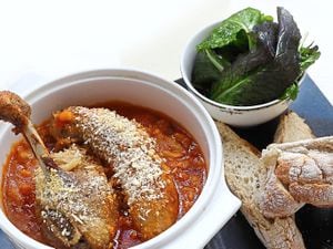 French favourite – the cassoulet Toulousian-style with mixed salad leaves and crusty bread
