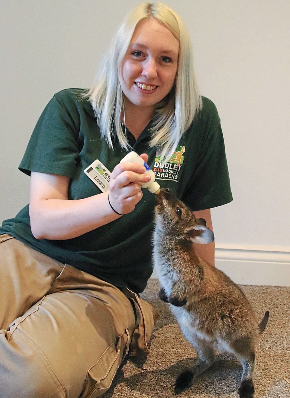 Dudley Zoo keeper Laura Robbins with Barney the wallaby