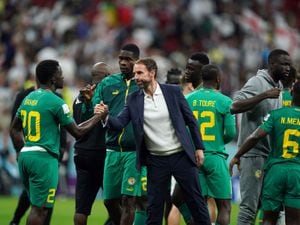               England manager Gareth Southgate with Senegal's Bamba Dieng 