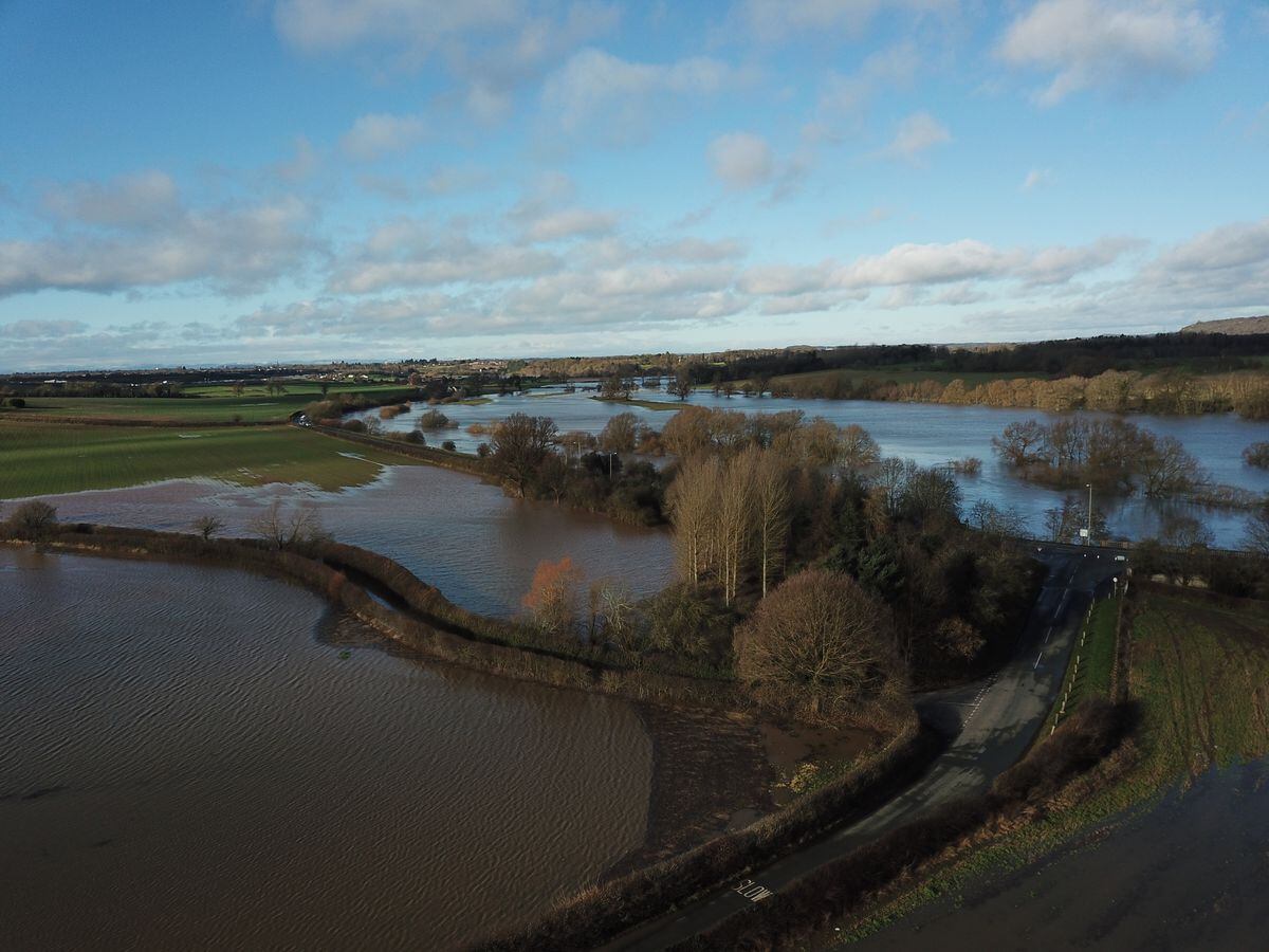 Aerial photo of flooding in Shrewsbury by Karl Hignett 