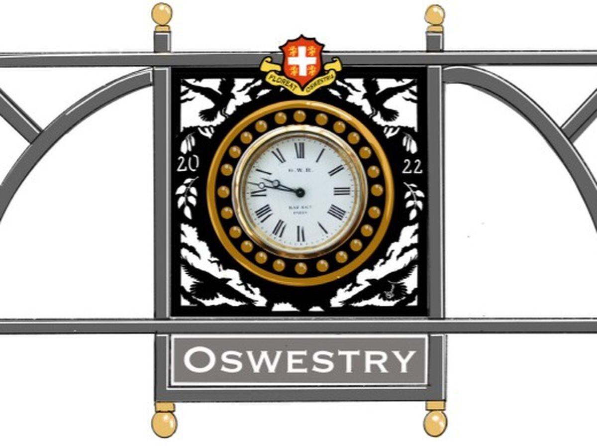 The design for an Oswald themed clock at the entrance to one of Oswestry's alleyways