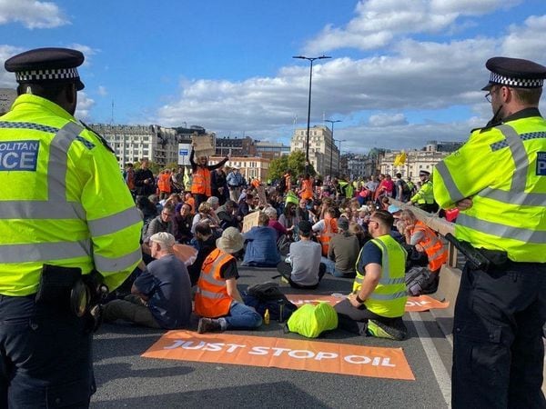 Protesters on Waterloo Bridge in London