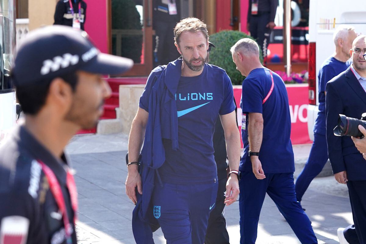 England manager Gareth Southgate outside the Souq Al-Wakra hotel, Qatar