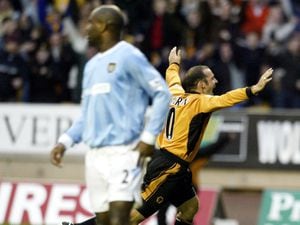 Wolverhampton Wanderers' Colin Cameron celebrates after scoring the winning goal against Manchester City during their FA Barclaycard Premiership match at Wolves' Molineaux ground Saturday October 4 2003. Wolverhampton Wanderers won 1-0. PA Photo: Nick Potts
 THIS PICTURE CAN ONLY BE USED WITHIN THE CONTEXT OF AN EDITORIAL FEATURE. NO WEBSITE/INTERNET USE UNLESS SITE IS REGISTERED WITH FOOTBALL ASSOCIATION PREMIER LEAGUE.