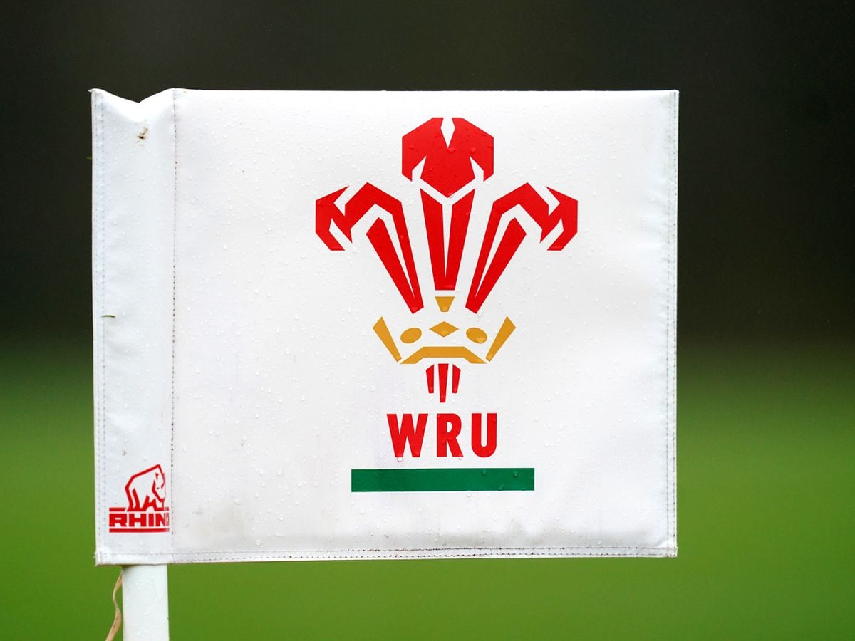 A general view of a corner flag featuring the Welsh Rugby Union logo