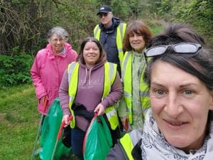 Pictured at the litter pick are Sarah Gurr Gearing, Trice Astill, Kate Adams, Richard Olsen and Diane Lyle