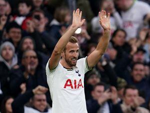 Harry Kane celebrates after moving past Jimmy Greaves as Tottenham's all-time record scorer
