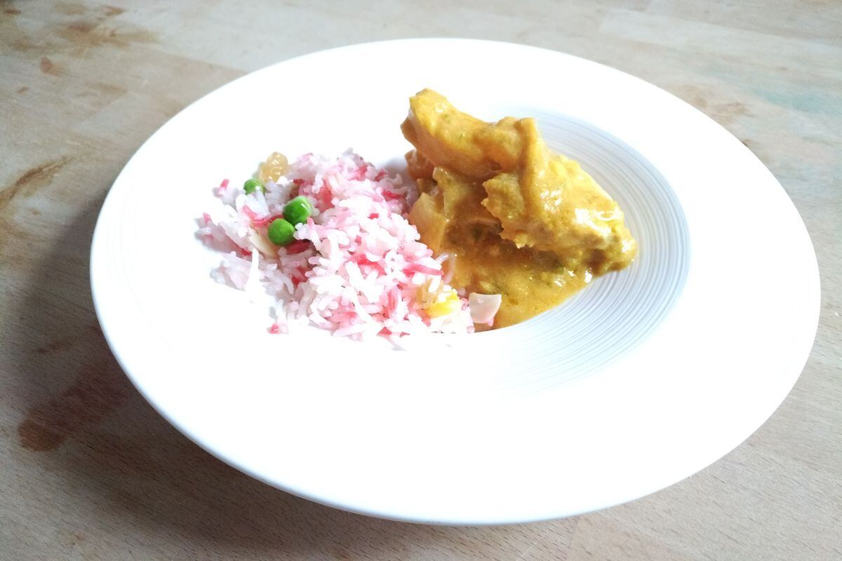 malai chicken jalfrazi with basmati rice