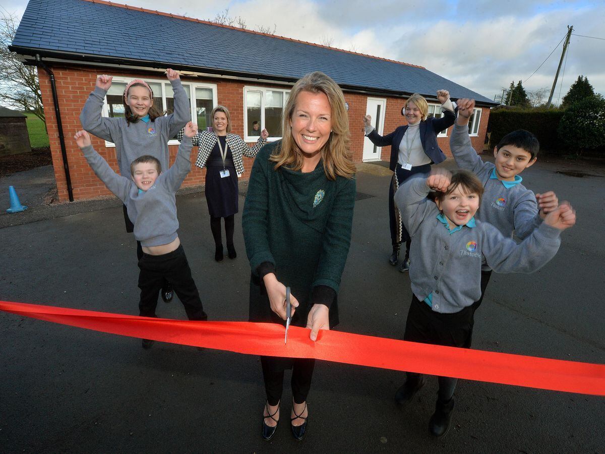 New classrooms were opened earlier this year. Pictured are Christina Trevanion with headteacher Rowena Kaminski, Marches Academy Trust CEO Sarah Finch, and pupils, Max Gould, 7, Gabriela Polak, 10, Eliza Wainwright, 7 and Kieran Bennett, 11