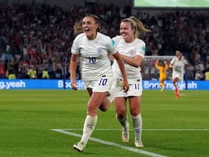 England's Georgia Stanway celebrates scoring her side's second goal of the game during the UEFA Women's Euro 2022 Quarter Final match at the Brighton & Hove Community Stadium. Photo: Gareth Fuller/PA Wire