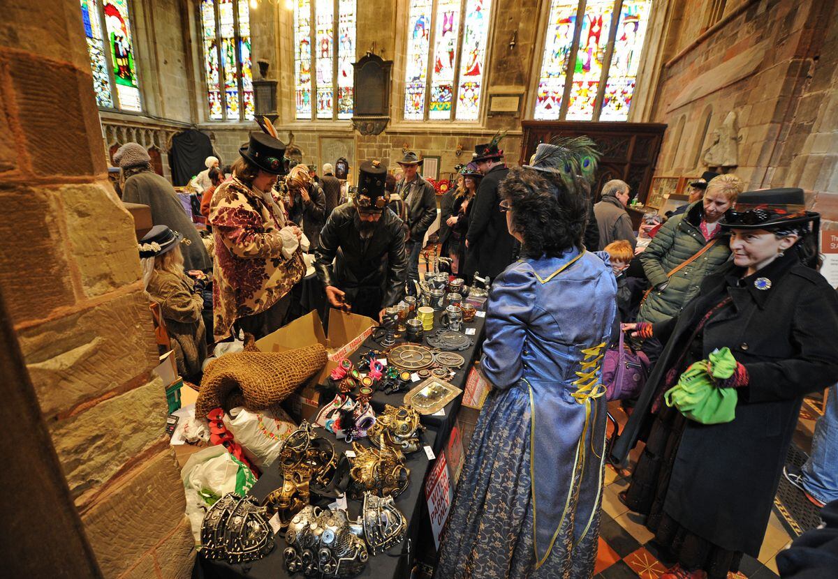 Market stalls in St Mary's Church for the Shrewsbury Steampunk Spectacular