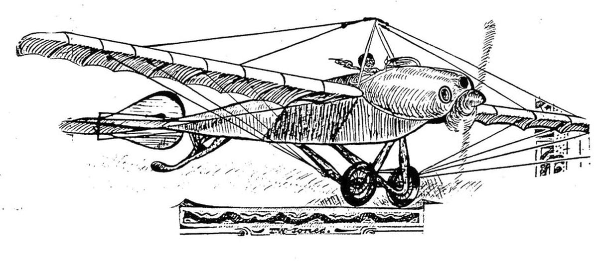 Ivor Jones' drawing of the glider – to which he optimistically added an engine.