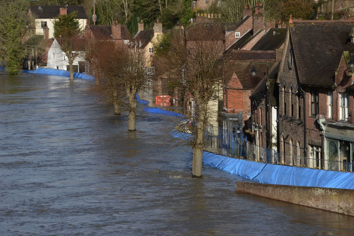 Flood barriers in Ironbridge which moved overnight due to pressure of the water