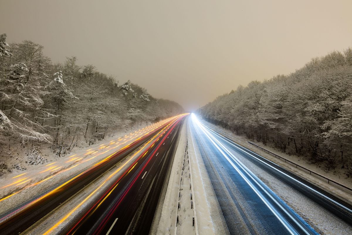 Stunning image by Paul Murray from Arleston Lane of gritters and traffic on the M54
