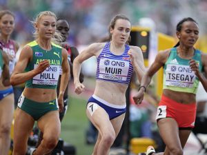 Laura Muir, of Britain, competes during the women's 1500-meter run semifinal at the World Athletics Championships on Saturday, July 16, 2022, in Eugene, Ore. (AP Photo/Ashley Landis).