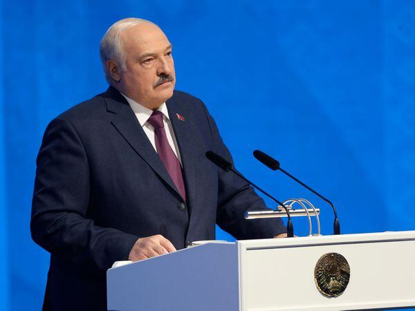 Belarusian President Alexander Lukashenko delivers a state-of-the nation address in Minsk on Friday March 31 2023